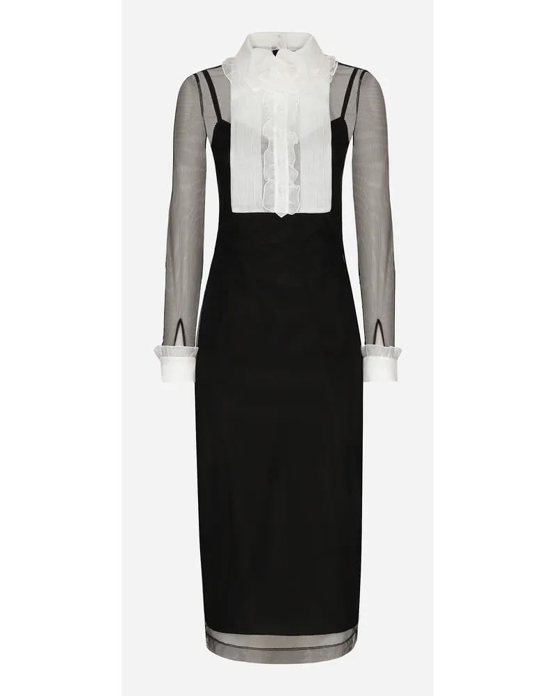 Dolce & Gabbana Abito Longuette In Tulle Con Plastron In Organza - Donna Abiti Nero Nero