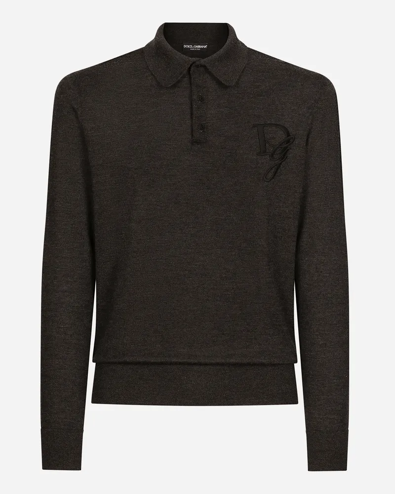 Dolce & Gabbana Polo Manica Lunga In Cashmere Con Logo Ricamato - Uomo Maglieria Grigio Grigio