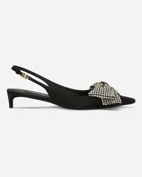 Dolce & Gabbana Slingback In Raso Con Ricamo Strass - Donna Décolleté E Slingback Multicolore Nero