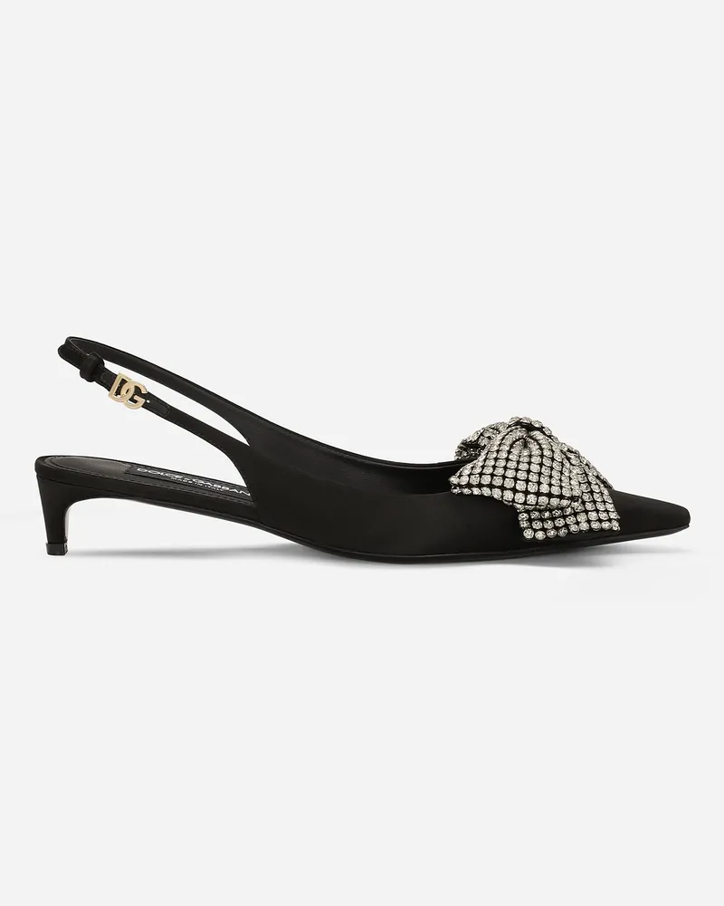 Dolce & Gabbana Slingback In Raso Con Ricamo Strass - Donna Décolleté E Slingback Multicolore Nero