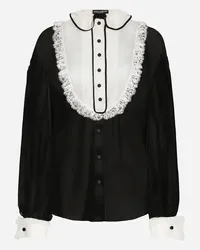 Dolce & Gabbana Camicia In Chiffon Con Plastron E Polsini In Organza - Donna Camicie E Top Nero Seta Nero