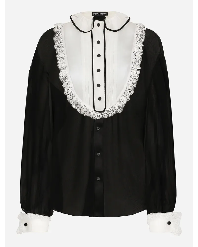 Dolce & Gabbana Camicia In Chiffon Con Plastron E Polsini In Organza - Donna Camicie E Top Nero Seta Nero