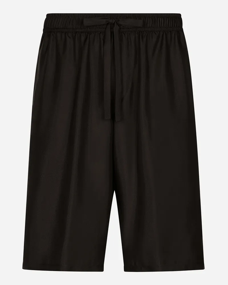Dolce & Gabbana Bermuda Jogging In Seta E Ricamo - Uomo Pantaloni E Shorts Nero Nero