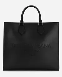 Dolce & Gabbana Shopping Grande In Pelle Di Vitello Con Logo - Uomo Borse Shopping Nero Pelle Nero