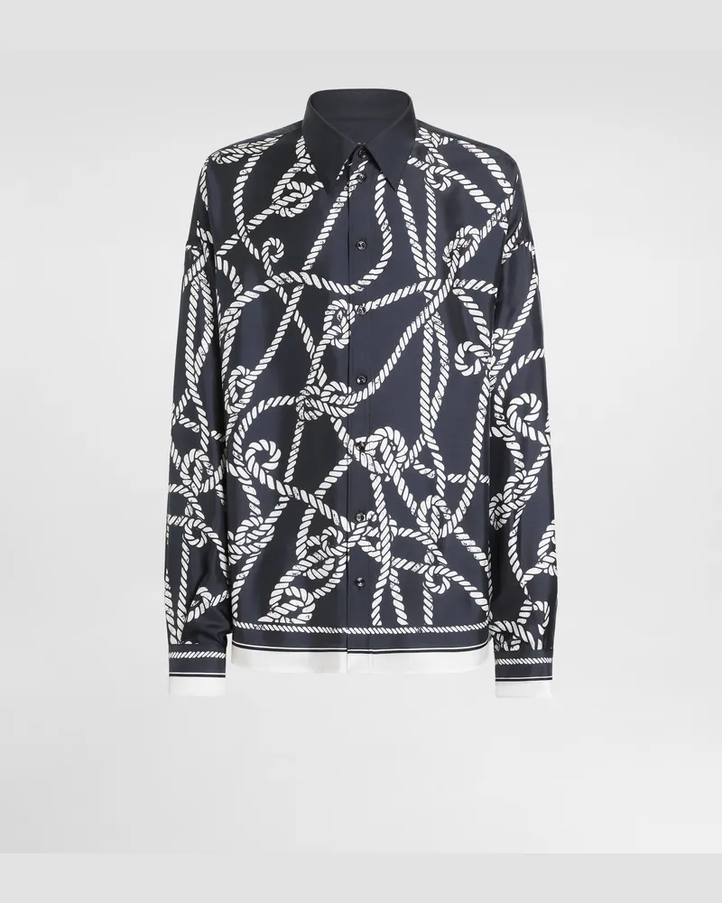 Dolce & Gabbana Camicia In Twill Di Seta Stampa Marina - Uomo Camicie Multicolore Multicolore