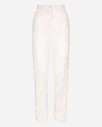 Dolce & Gabbana Pantaloni In Pizzo Stretch Logato - Donna Pantaloni E Shorts Bianco Pizzo Bianco