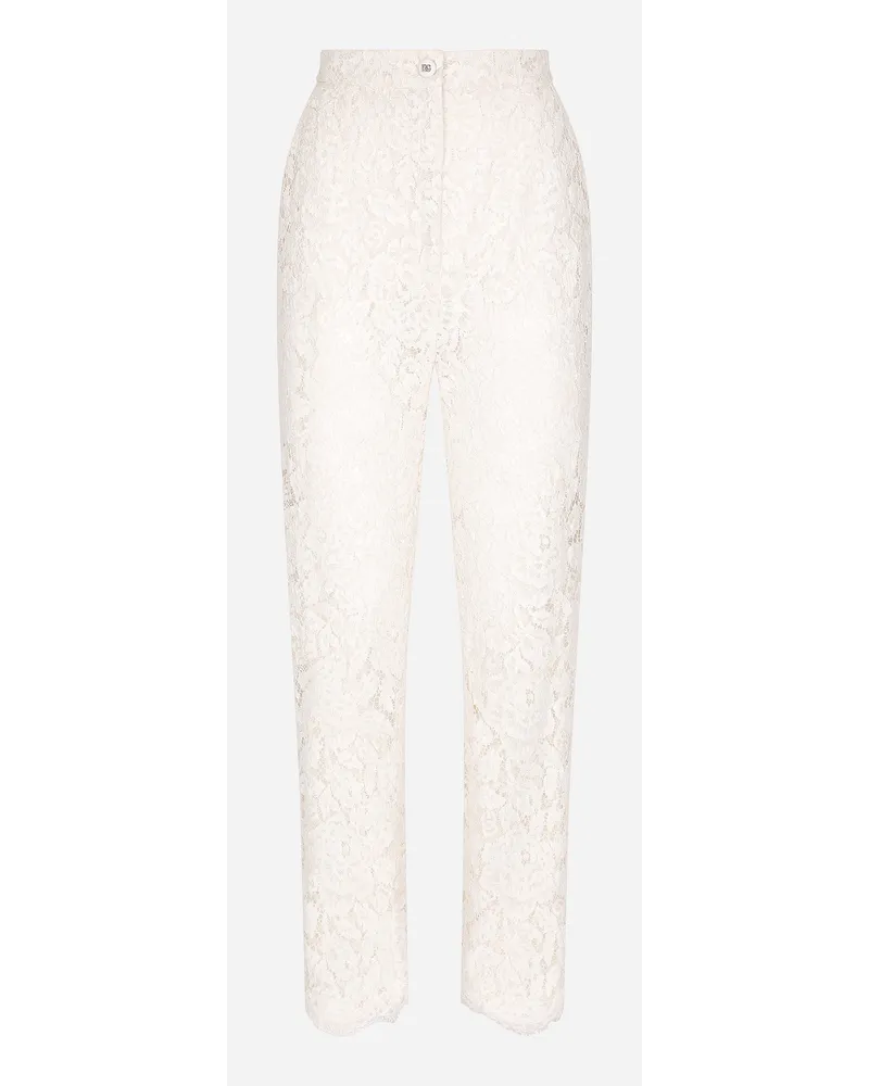 Dolce & Gabbana Pantaloni In Pizzo Stretch Logato - Donna Pantaloni E Shorts Bianco Pizzo Bianco