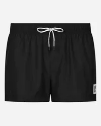 Dolce & Gabbana Boxer Da Mare Corto Patch Dg - Uomo Beachwear Nero Tessuto Nero