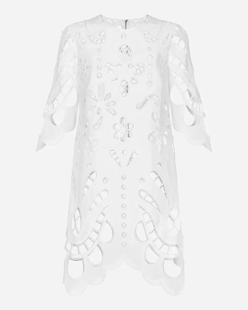 Dolce & Gabbana Abito Midi In Cotone Ricamo Cut Out - Donna Abiti Bianco Bianco
