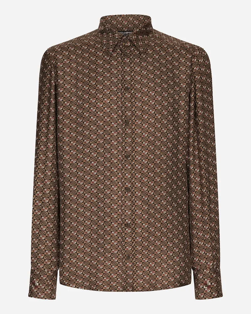 Dolce & Gabbana Camicia Martini In Seta Stampa Cravatteria - Uomo Camicie Marrone Marrone