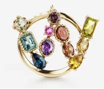 Rainbow Alphabet W Ring In Yellow Gold With Multicolor Fine Gems - Donna Anelli Oro