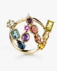 Dolce & Gabbana Rainbow Alphabet W Ring In Yellow Gold With Multicolor Fine Gems - Donna Anelli Oro Oro