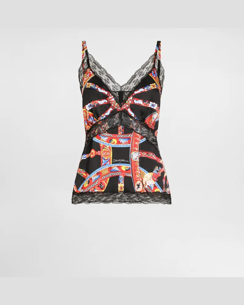 Dolce & Gabbana Top In Raso Di Seta Stampa Carretto - Donna Camicie E Top Multicolore Multicolore