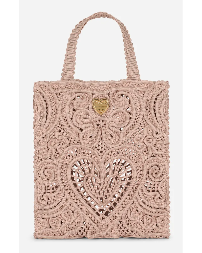 Dolce & Gabbana Shopping Piccola In Ricamo Cordonetto - Donna Borse Shopping Beige Cotone Beige