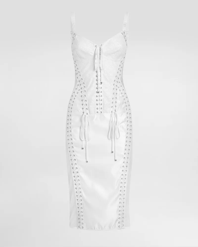 Dolce & Gabbana Abito Longuette Con Dettagli Corsetteria - Donna Abiti Bianco Bianco