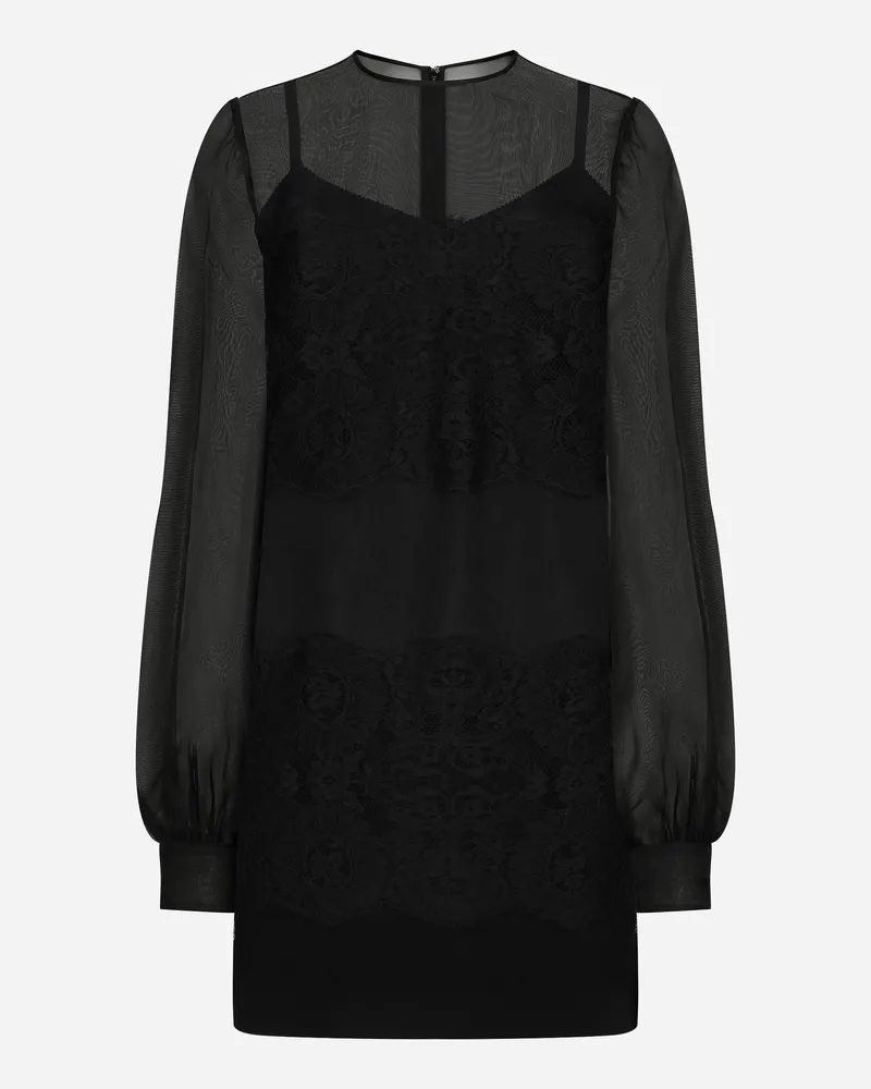 Dolce & Gabbana Abito Corto In Organza Con Intarsi In Pizzo - Donna Abiti Nero Nero