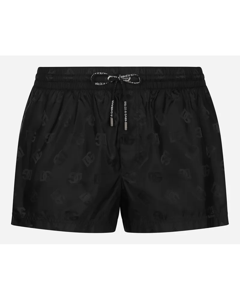 Dolce & Gabbana Boxer Da Mare Corto Jacquard Dg Monogram - Uomo Beachwear Nero Raso Nero