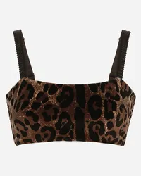 Dolce & Gabbana Top Corto In Ciniglia Jacquard Leopardo - Donna Camicie E Top Multicolore Cotone Jacquard