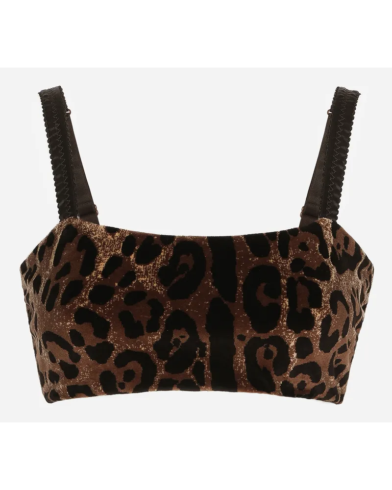 Dolce & Gabbana Top Corto In Ciniglia Jacquard Leopardo - Donna Camicie E Top Multicolore Cotone Jacquard