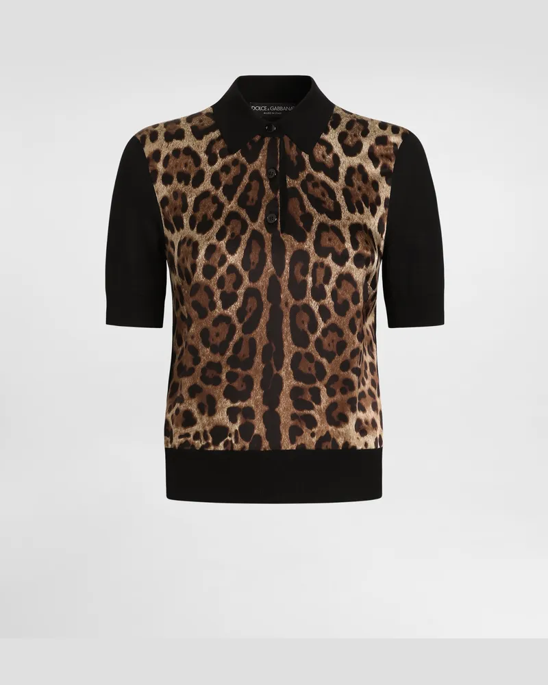 Dolce & Gabbana Pullover Polo In Lana Stampa Leo - Donna T-shirts E Felpe Stampa Animalier Leo
