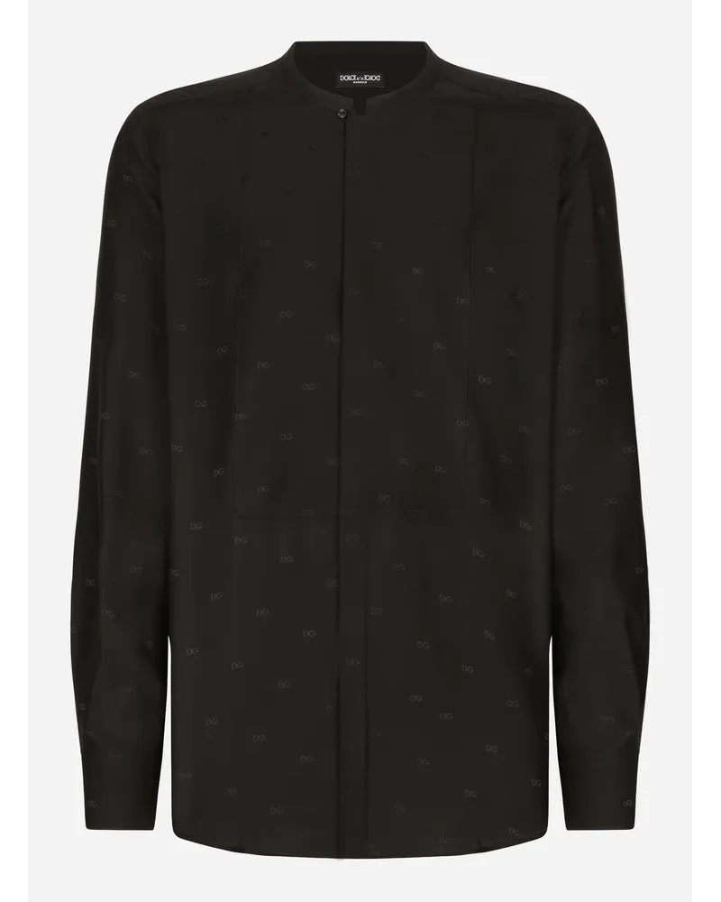 Dolce & Gabbana Camicia Fit Martini In Seta Con Plastron - Uomo Camicie Nero Nero