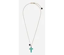 Family Cross Pendant With Emeralds - Donna Collane Oro