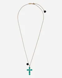 Dolce & Gabbana Family Cross Pendant With Emeralds - Donna Collane Oro Oro