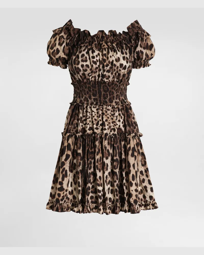 Dolce & Gabbana Abito Corto In Popeline Stampa Leopardo - Donna Abiti Stampa Animalier Leo
