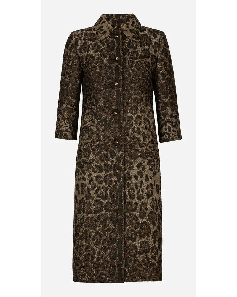 Dolce & Gabbana Cappotto Monopetto In Lana Jacquard Leopardo - Donna Cappotti E Giubbotti Stampa Animalier Lana Tess.accoppiato-doub
