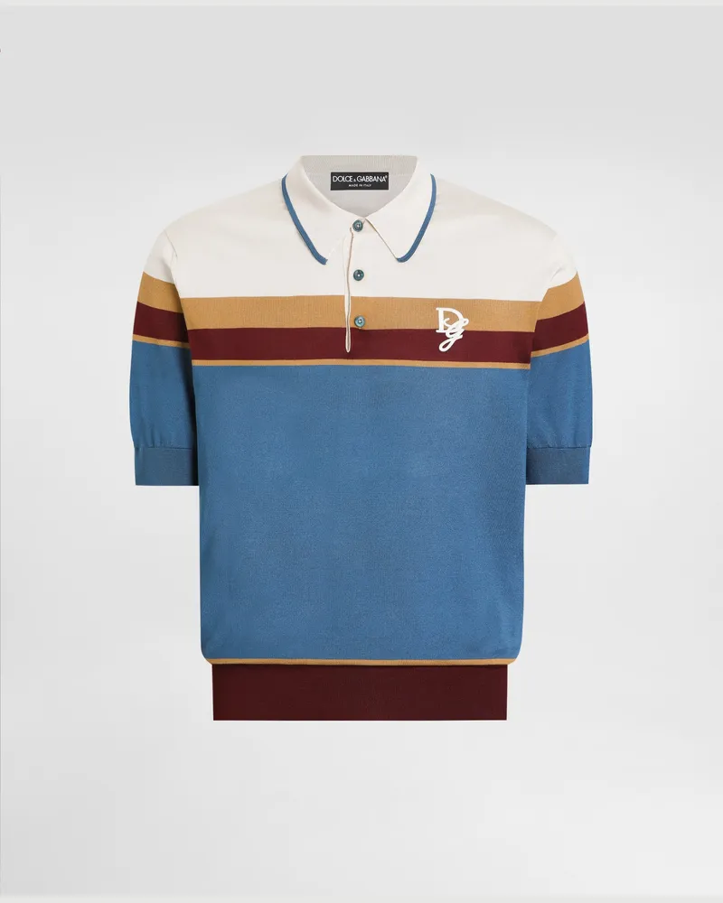 Dolce & Gabbana Polo In Seta Con Logo Ricamato - Uomo Maglieria Panna Panna