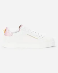 Dolce & Gabbana Sneaker Portofino In Vitello Nappato Con Lettering - Donna Sneaker Rosa Pelle Bianco