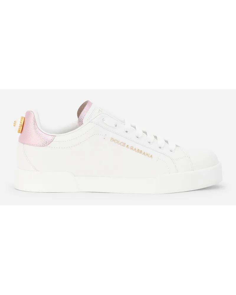 Dolce & Gabbana Sneaker Portofino In Vitello Nappato Con Lettering - Donna Sneaker Rosa Pelle Bianco