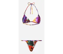 Bikini A Triangolo Con Logo Dg Stampa Fiori Astratti - Donna Beachwear Stampa