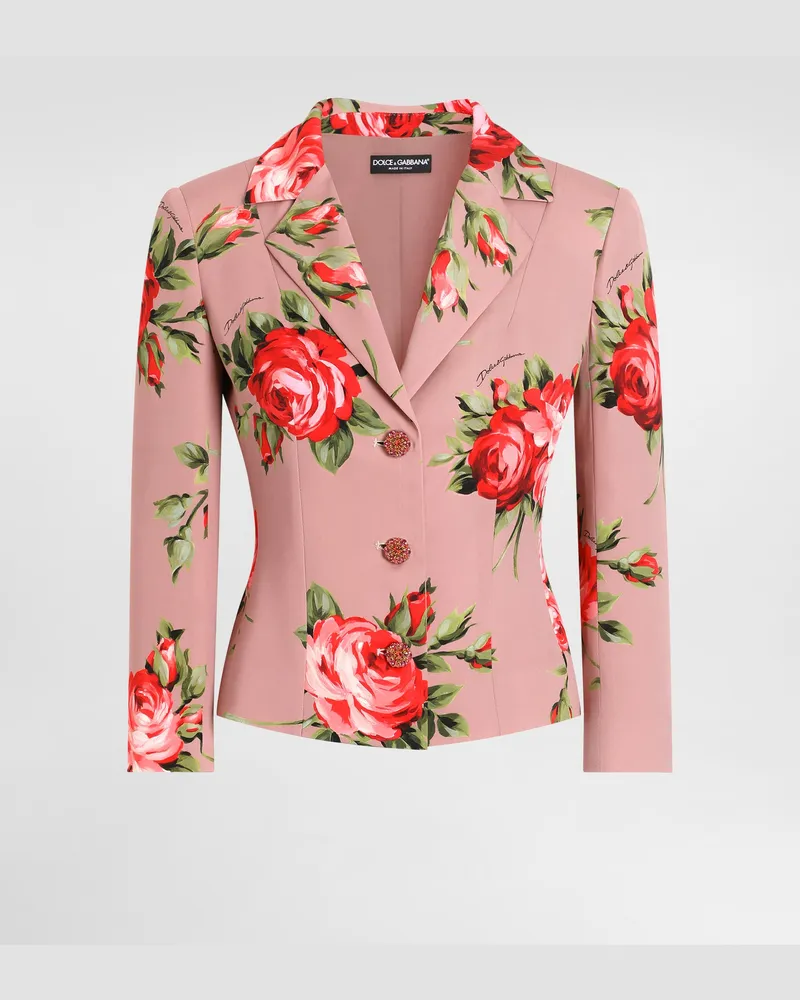 Dolce & Gabbana Giacca Monopetto In Charmeuse Stampa Bouquet Rose - Donna Giacche E Blazer Multicolore Multicolore