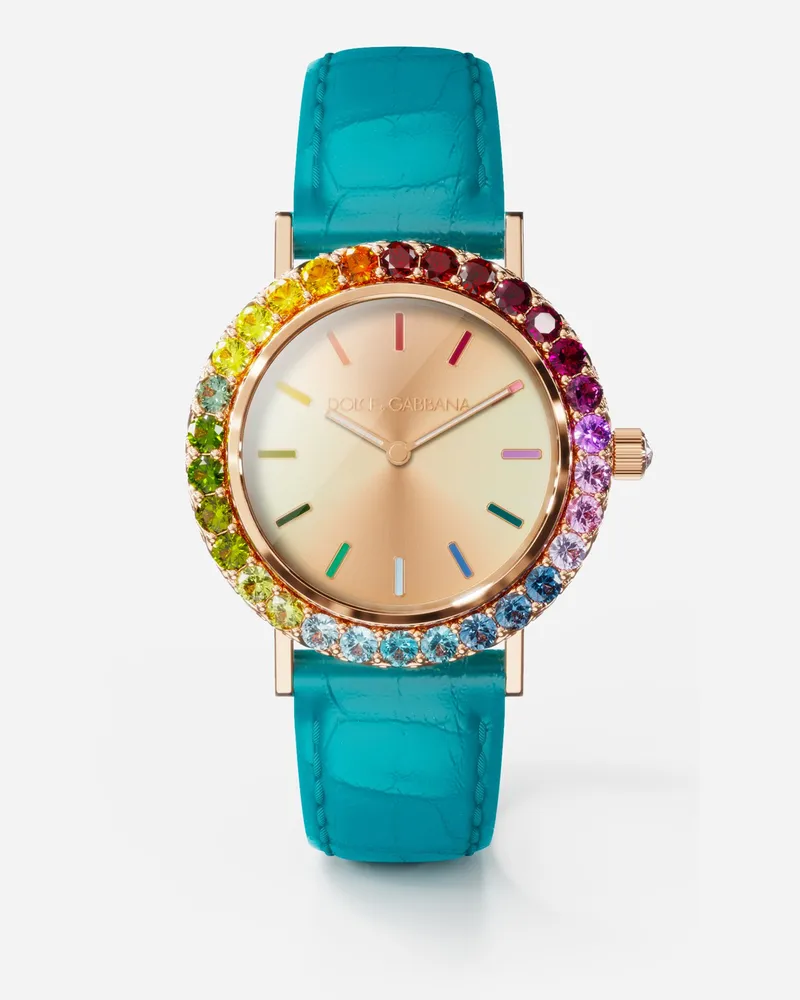 Dolce & Gabbana Orologio Iris In Oro Rosa Con Gemme Multicolore - Donna Orologi Turchese Turchese