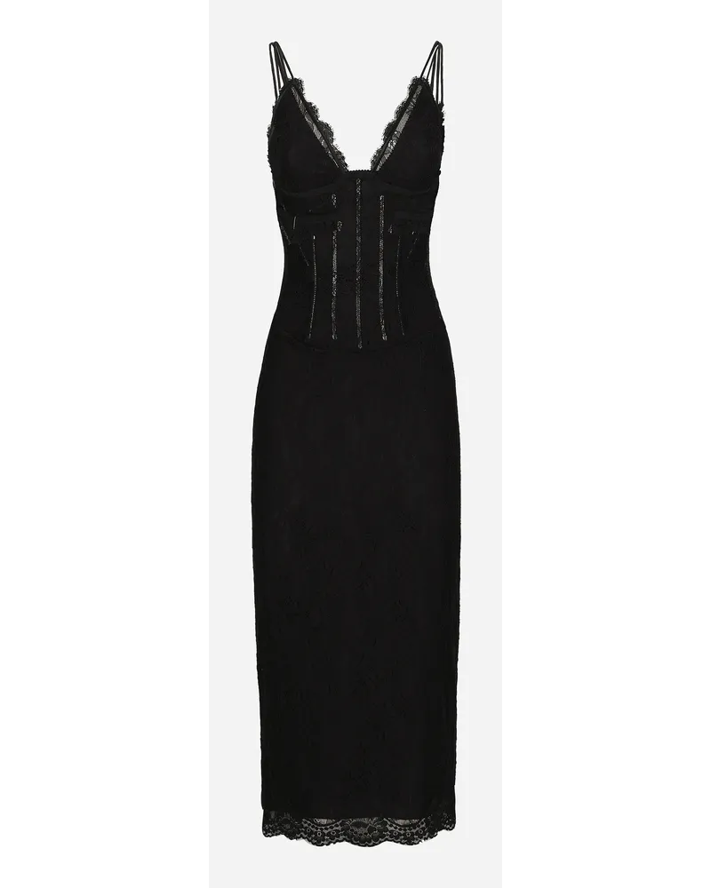 Dolce & Gabbana Abito Longuette A Sottoveste In Pizzo: - Donna Abiti Nero Nero