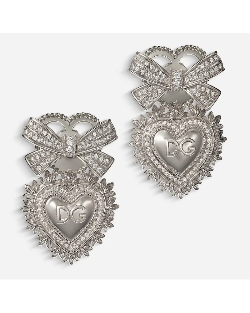 Dolce & Gabbana Devotion Earrings In White Gold With Diamonds - Donna Orecchini Bianco Bianco