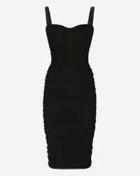 Dolce & Gabbana Abito Midi In Tulle Con Drappeggio E Bustier - Donna Abiti Nero Nero