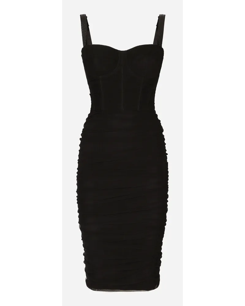 Dolce & Gabbana Abito Midi In Tulle Con Drappeggio E Bustier - Donna Abiti Nero Nero