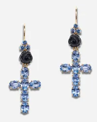 Dolce & Gabbana Family Yellow Gold Earrings With Rose And Cross Pendant - Donna Orecchini Oro Oro