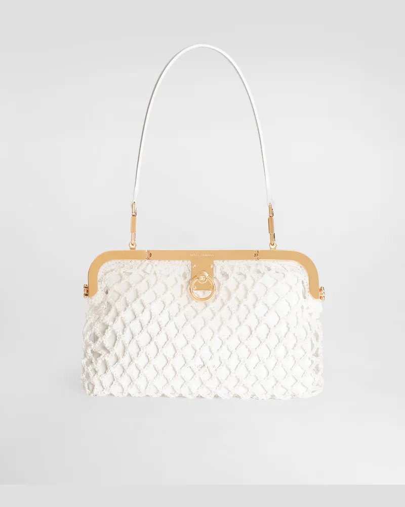 Dolce & Gabbana Borsa A Mano Amanda In Rete E Pelle Di Vitello Palmellata - Donna Borse A Mano Bianco Bianco