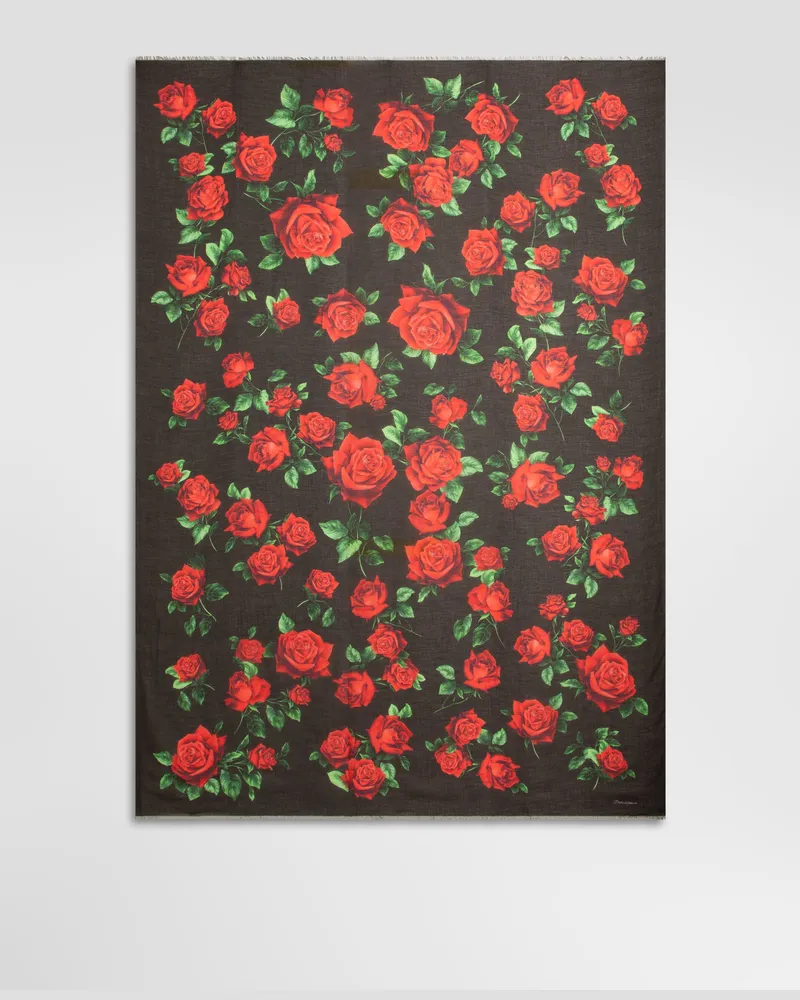 Dolce & Gabbana Stola 135x200 In Misto Cashmere Stampa Rose - Donna Sciarpe E Foulard Multicolore Multicolore