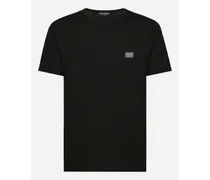 T-shirt Cotone Con Placca Logata - Uomo T-shirts E Polo Nero Cotone