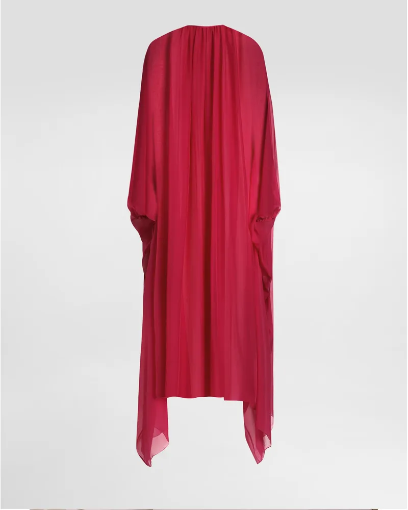 Dolce & Gabbana Kaftano Lungo In Chiffon Di Seta Con Coulisse - Donna Abiti Viola Seta Lampone