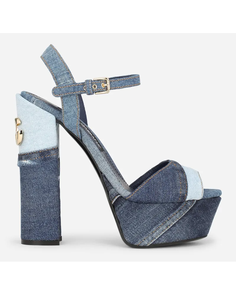 Dolce & Gabbana Sandalo Platform In Denim Patchwork - Donna Sandali E Zeppe Blu Denim Blu