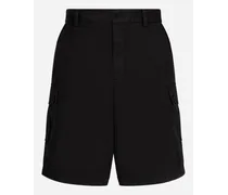 Bermuda Cargo Cotone Stretch Placca Logata - Uomo Pantaloni E Shorts Nero Cotone