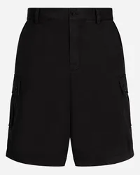 Dolce & Gabbana Bermuda Cargo Cotone Stretch Placca Logata - Uomo Pantaloni E Shorts Nero Cotone Nero