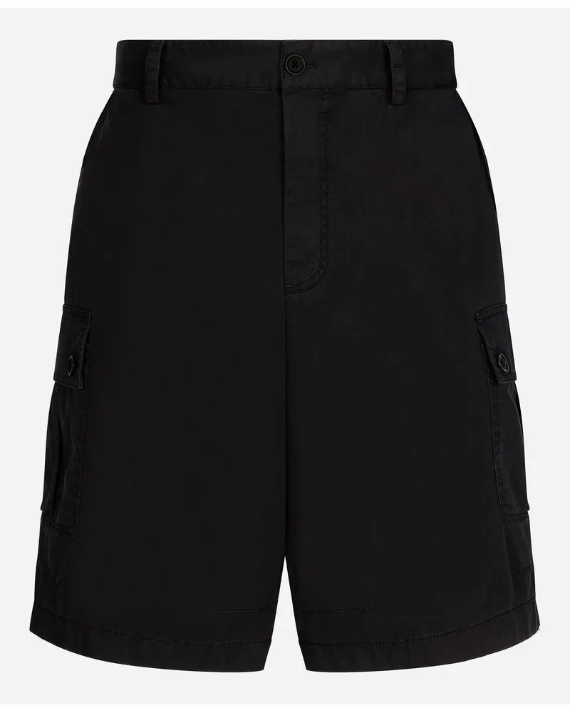 Dolce & Gabbana Bermuda Cargo Cotone Stretch Placca Logata - Uomo Pantaloni E Shorts Nero Cotone Nero