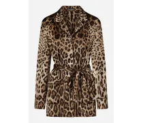 Camicia Pigiama In Raso Stampa Leopardo Con Cintura - Donna Camicie E Top Stampa Animalier Cotone