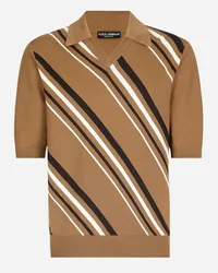 Dolce & Gabbana Polo Manica Corta Con Intarsio Righe - Uomo Maglieria Beige Cammello